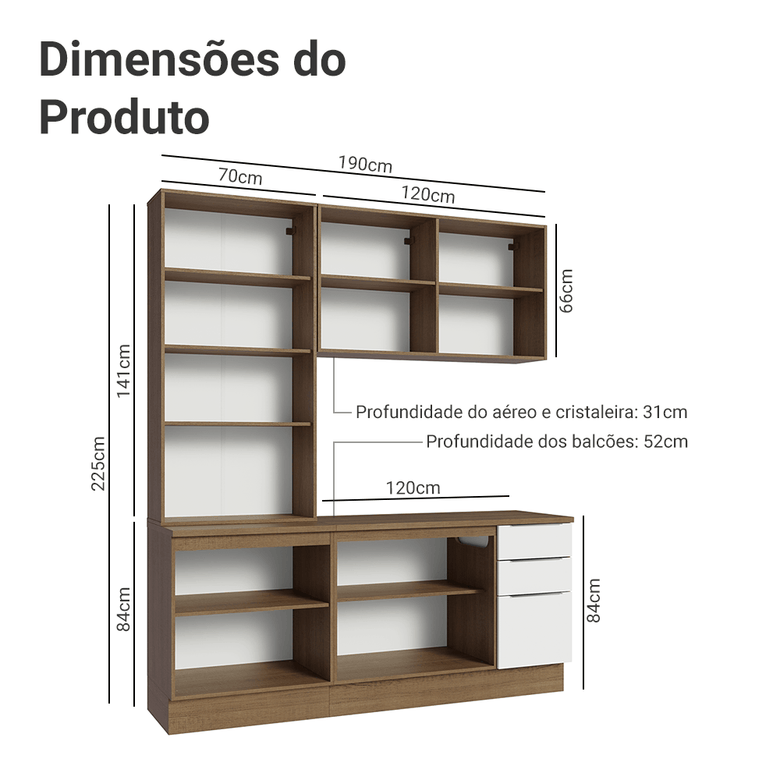 Armário de Cozinha Compacta 190cm Rustic/Branco Stella Madesa 03