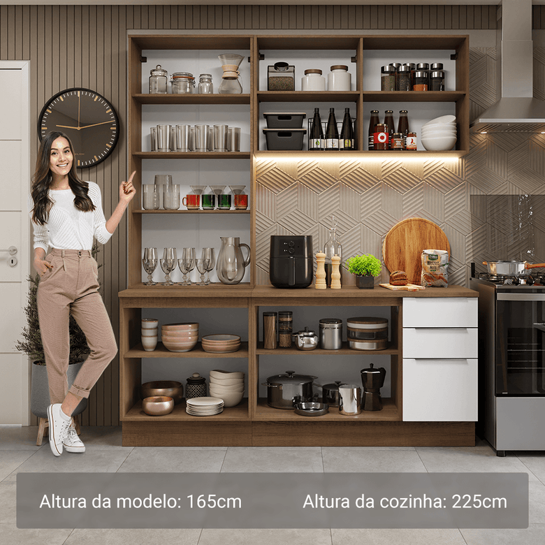 Armário de Cozinha Compacta 190cm Rustic/Branco Stella Madesa 03