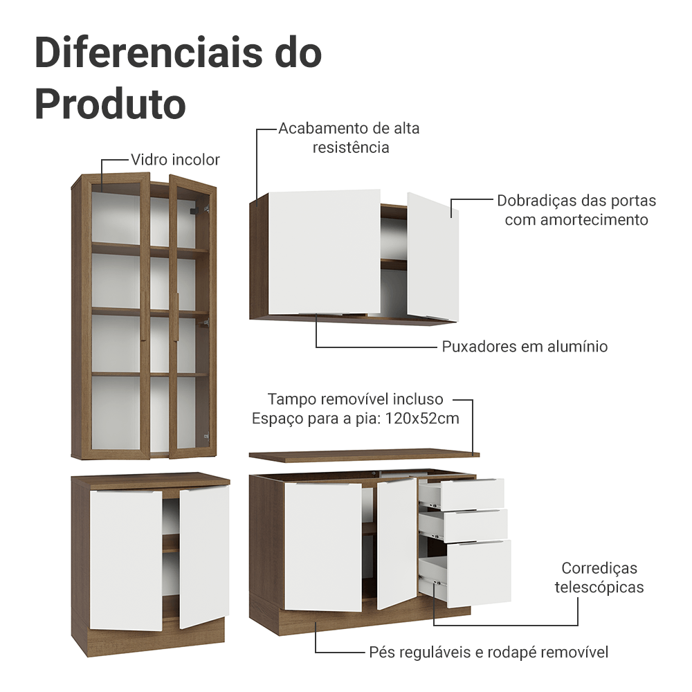 Armário de Cozinha Compacta 190cm Rustic/Branco Stella Madesa 03