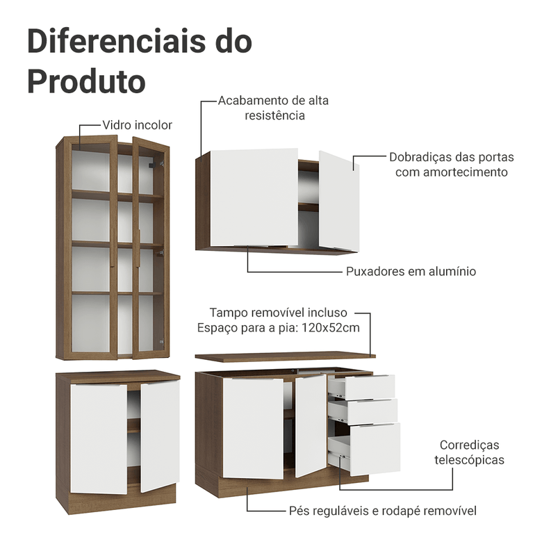 Armário de Cozinha Compacta 190cm Rustic/Branco Stella Madesa 03