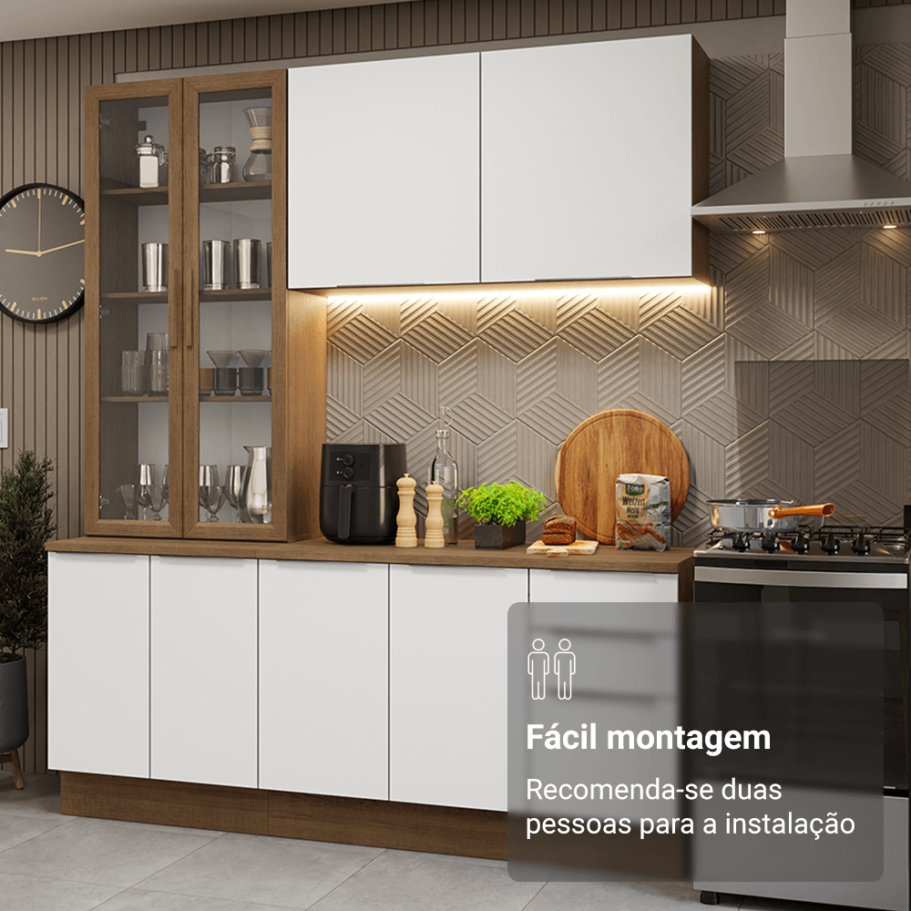 Armário de Cozinha Compacta 190cm Rustic/Branco Stella Madesa 03