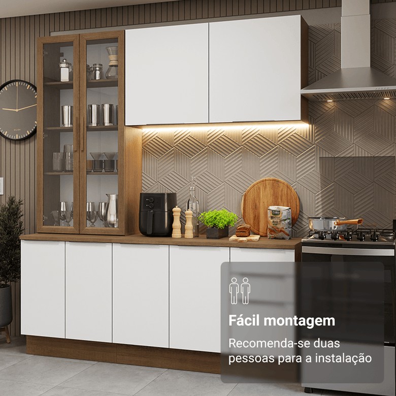 Armário de Cozinha Compacta 190cm Rustic/Branco Stella Madesa 03