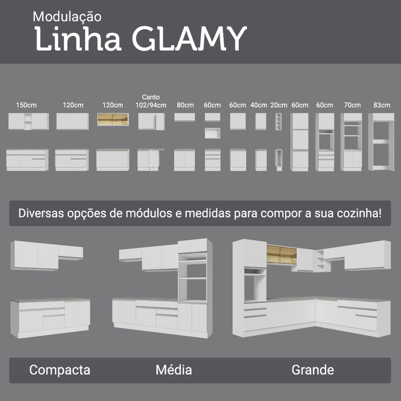 Armário de Cozinha Compacta 190cm Branco Glamy Madesa 05