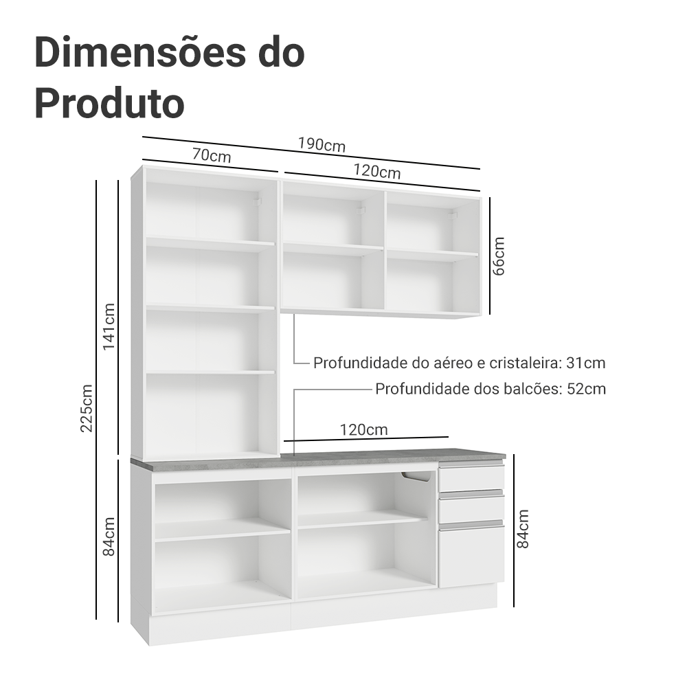 Armário de Cozinha Compacta 190cm Branco Glamy Madesa 05