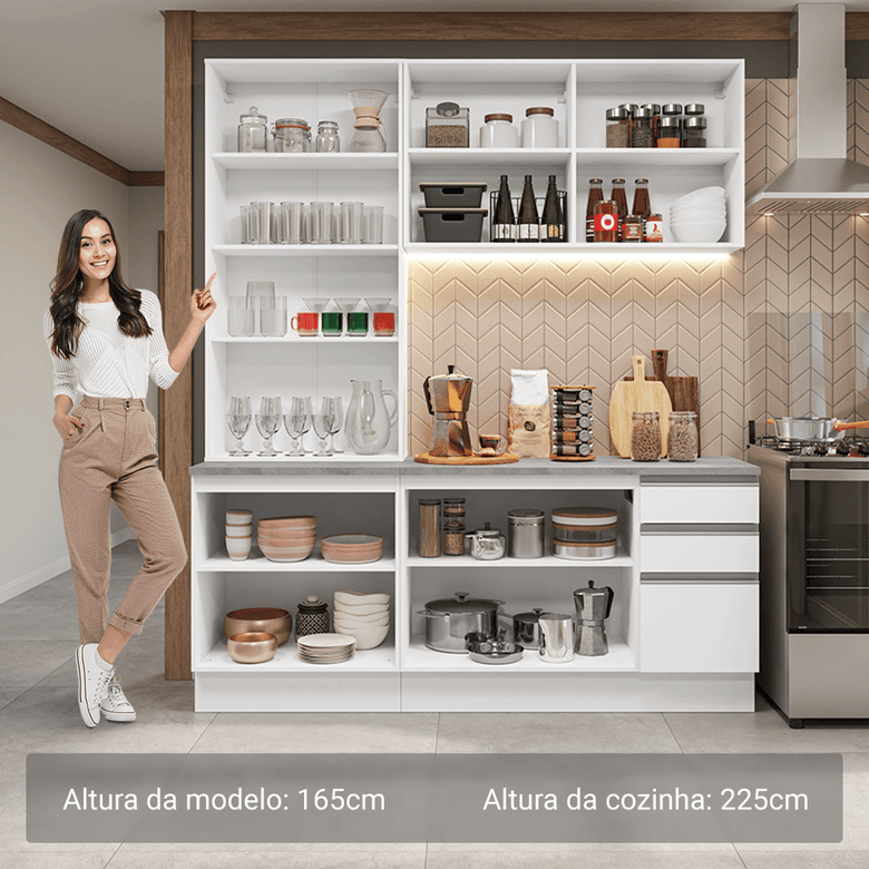 Armário de Cozinha Compacta 190cm Branco Glamy Madesa 05