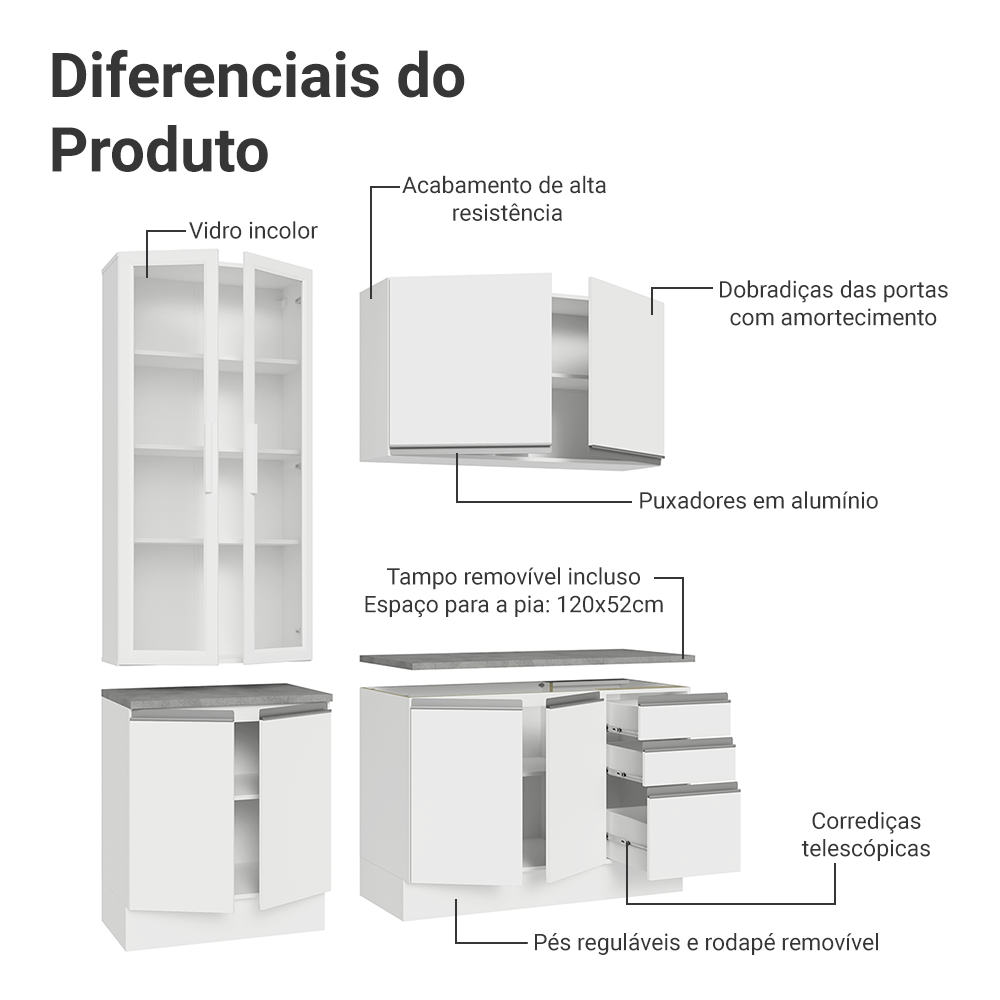 Armário de Cozinha Compacta 190cm Branco Glamy Madesa 05