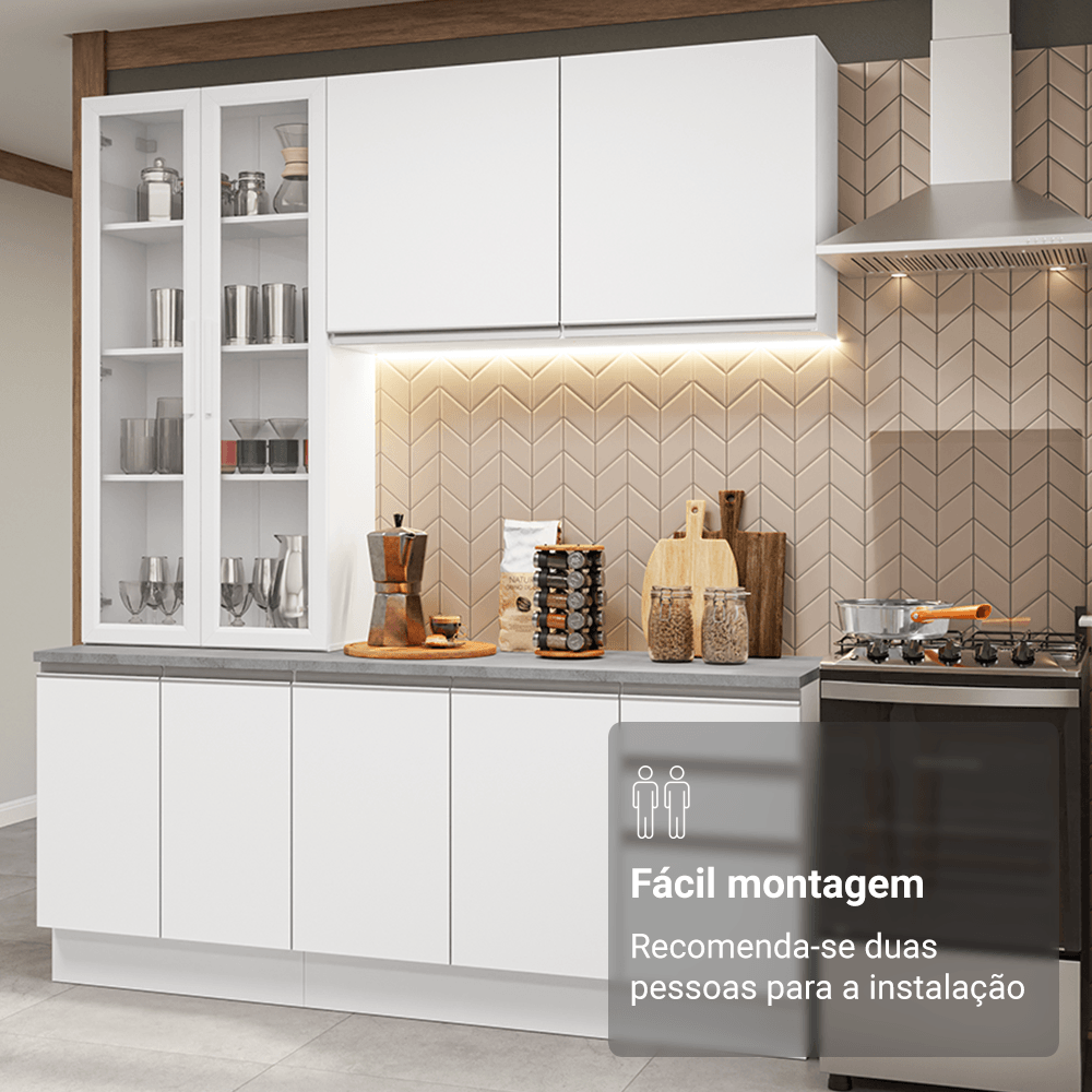 Armário de Cozinha Compacta 190cm Branco Glamy Madesa 05