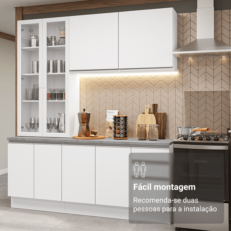 Armário de Cozinha Compacta 190cm Branco Glamy Madesa 05