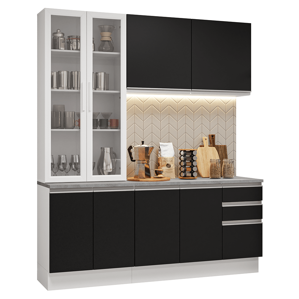 Armário de Cozinha Compacta 190cm Branco/Preto Glamy Madesa 05 - Branco/Preto