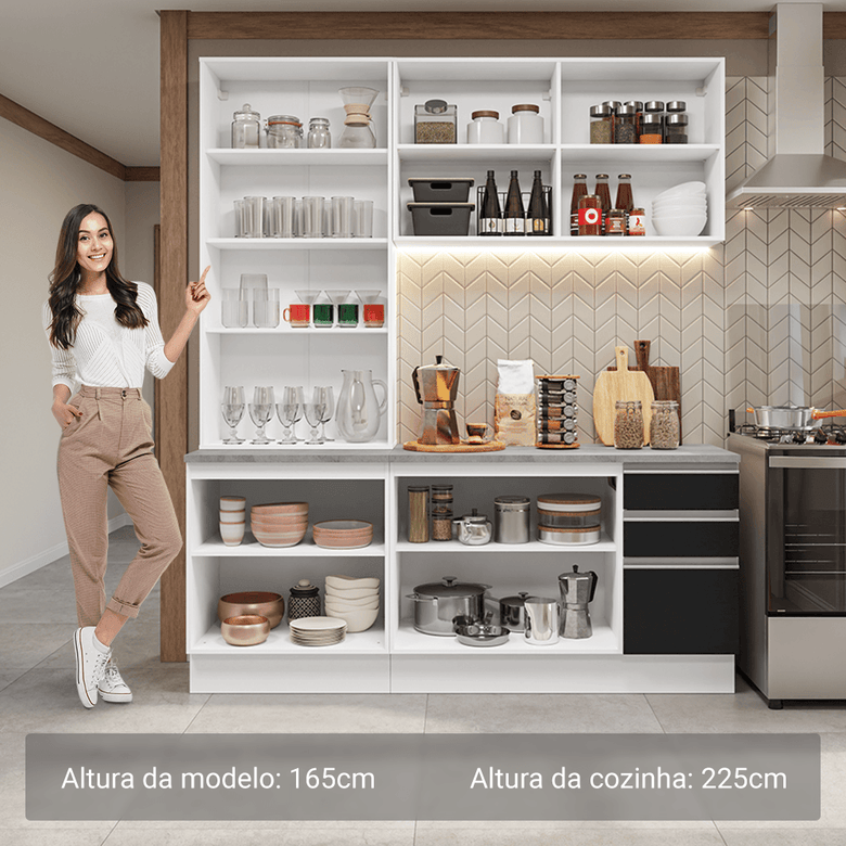 Armário de Cozinha Compacta 190cm Branco/Preto Glamy Madesa 05