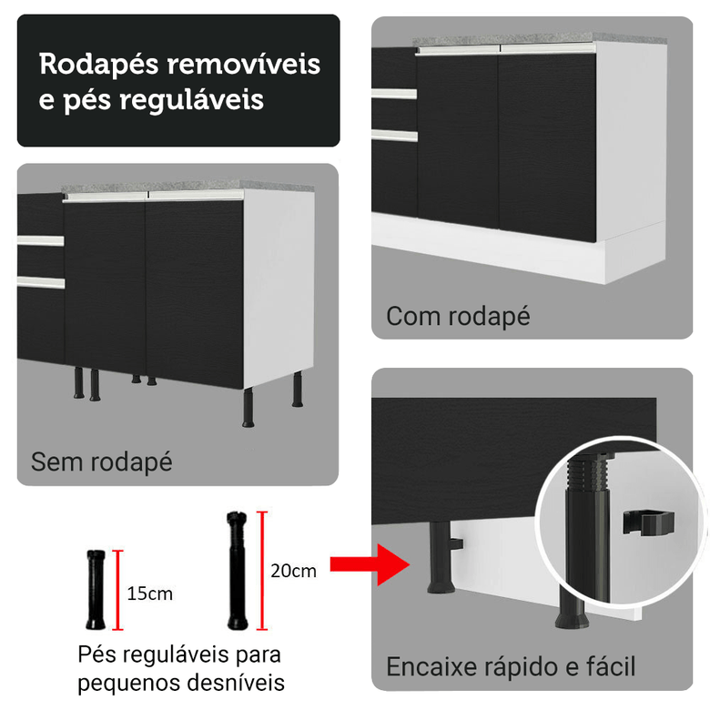 Armário de Cozinha Compacta 190cm Branco/Preto Glamy Madesa 05