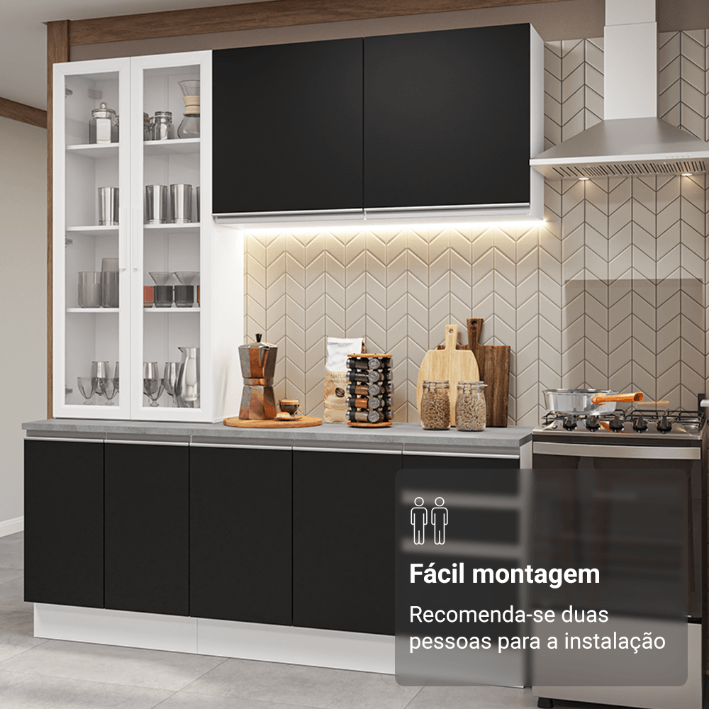Armário de Cozinha Compacta 190cm Branco/Preto Glamy Madesa 05