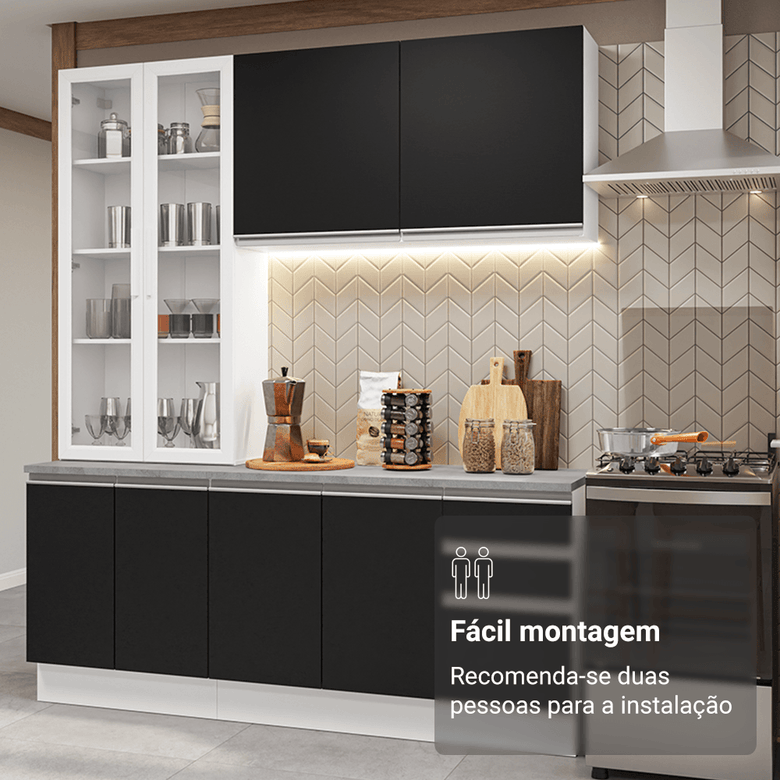 Armário de Cozinha Compacta 190cm Branco/Preto Glamy Madesa 05