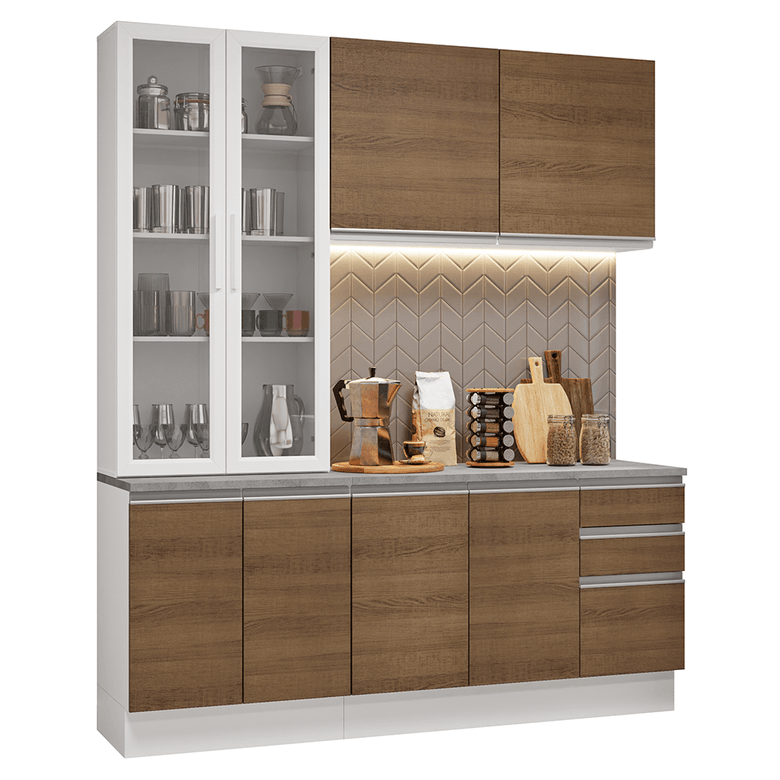 Armário de Cozinha Compacta 190cm Branco/Rustic Glamy Madesa 05