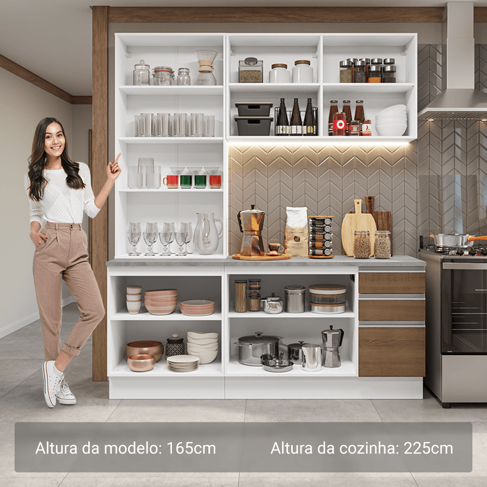 Armário de Cozinha Compacta 190cm Branco/Rustic Glamy Madesa 05