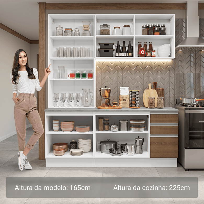 Armário de Cozinha Compacta 190cm Branco/Rustic Glamy Madesa 05