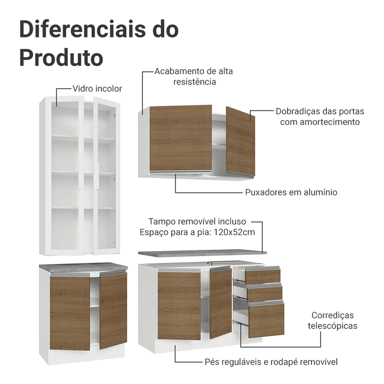 Armário de Cozinha Compacta 190cm Branco/Rustic Glamy Madesa 05