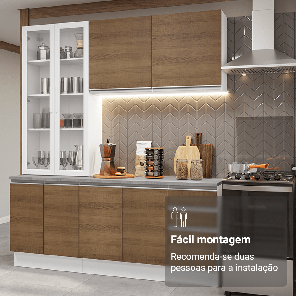 Armário de Cozinha Compacta 190cm Branco/Rustic Glamy Madesa 05