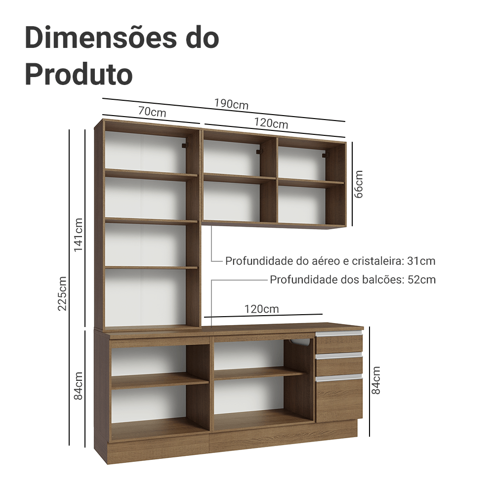Armário de Cozinha Compacta 190cm Rustic Glamy Madesa 05