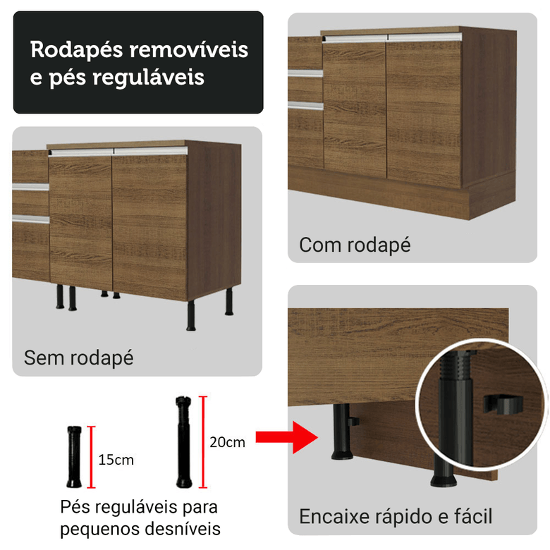 Armário de Cozinha Compacta 190cm Rustic Glamy Madesa 05