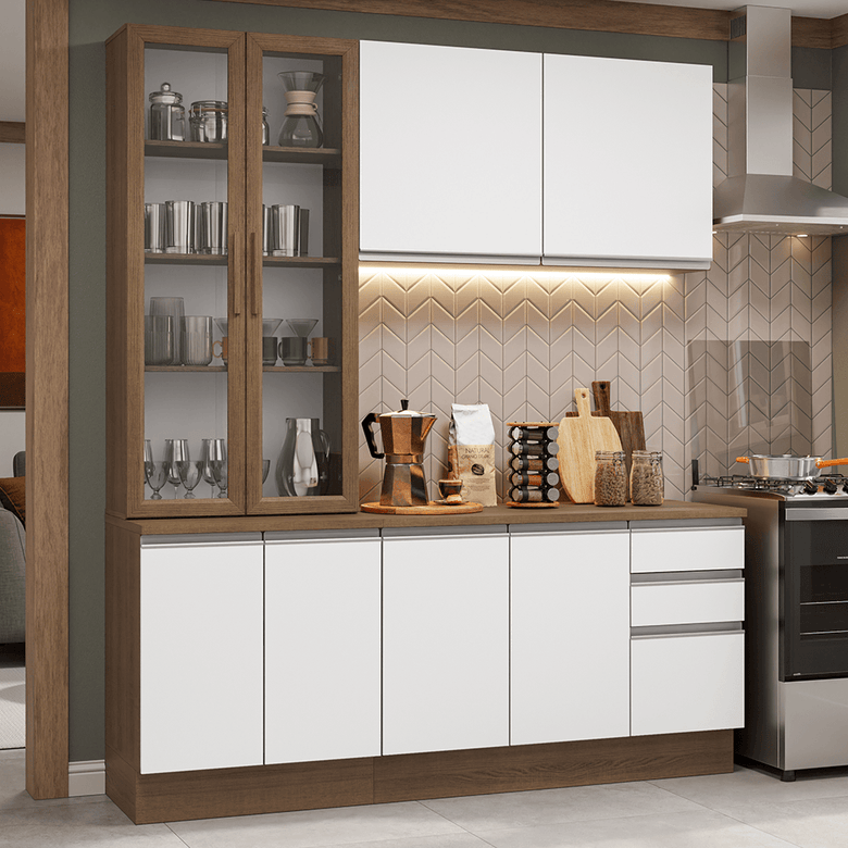 Armário de Cozinha Compacta 190cm Rustic/Branco Glamy Madesa 05