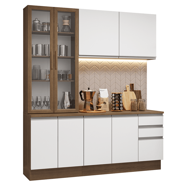 Armário de Cozinha Compacta 190cm Rustic/Branco Glamy Madesa 05