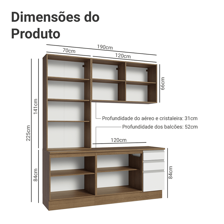 Armário de Cozinha Compacta 190cm Rustic/Branco Glamy Madesa 05