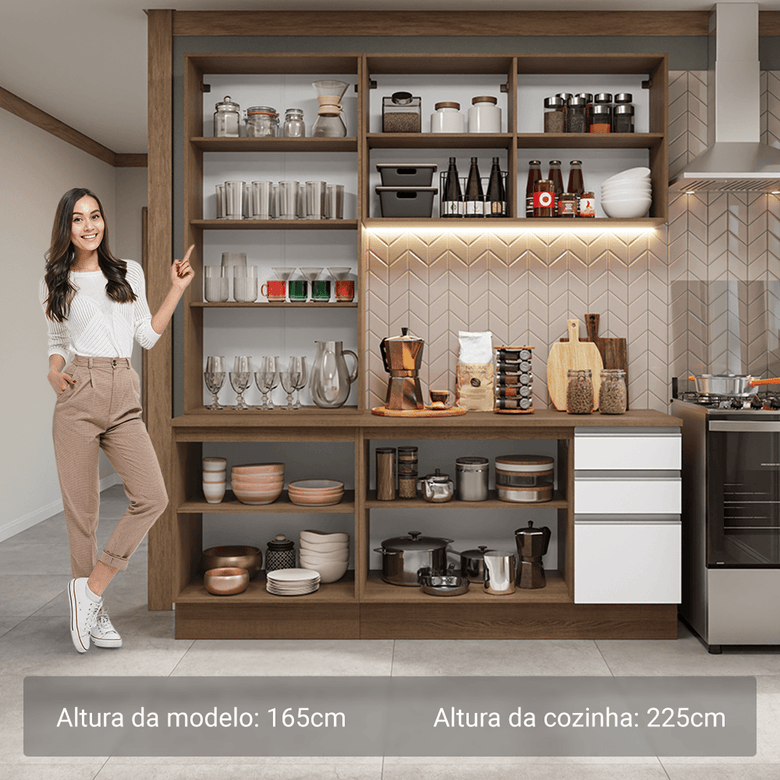 Armário de Cozinha Compacta 190cm Rustic/Branco Glamy Madesa 05