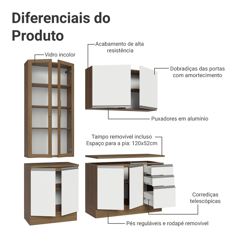Armário de Cozinha Compacta 190cm Rustic/Branco Glamy Madesa 05