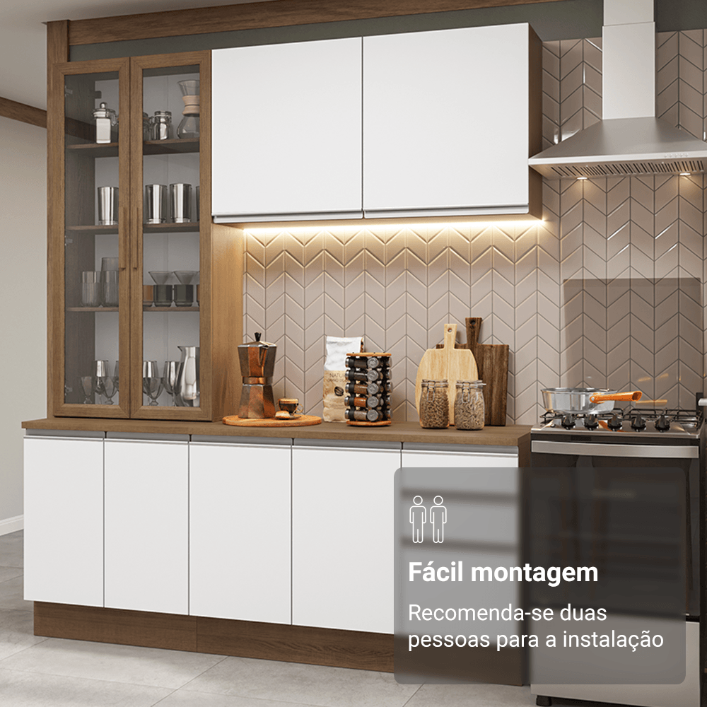 Armário de Cozinha Compacta 190cm Rustic/Branco Glamy Madesa 05
