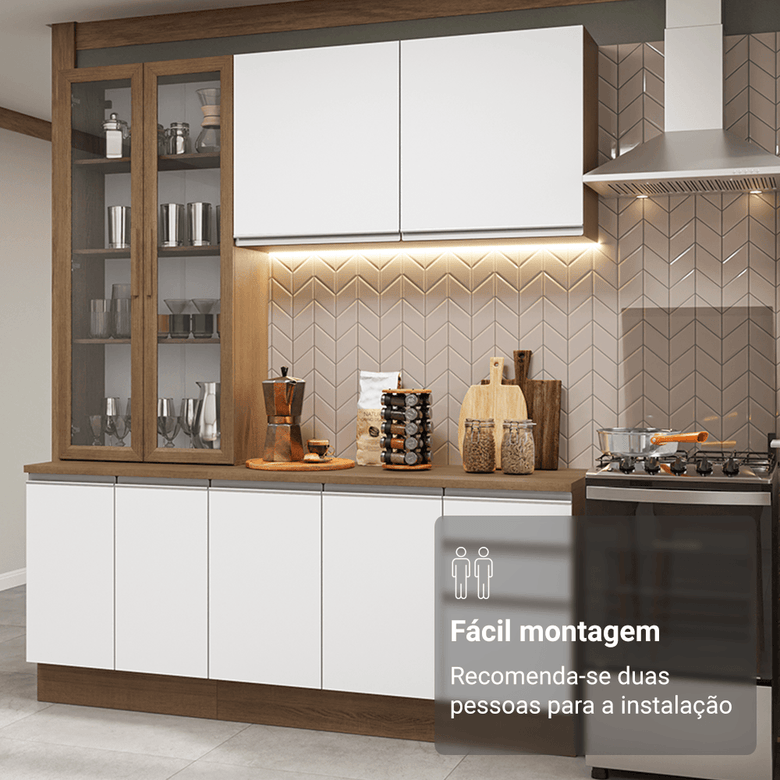 Armário de Cozinha Compacta 190cm Rustic/Branco Glamy Madesa 05