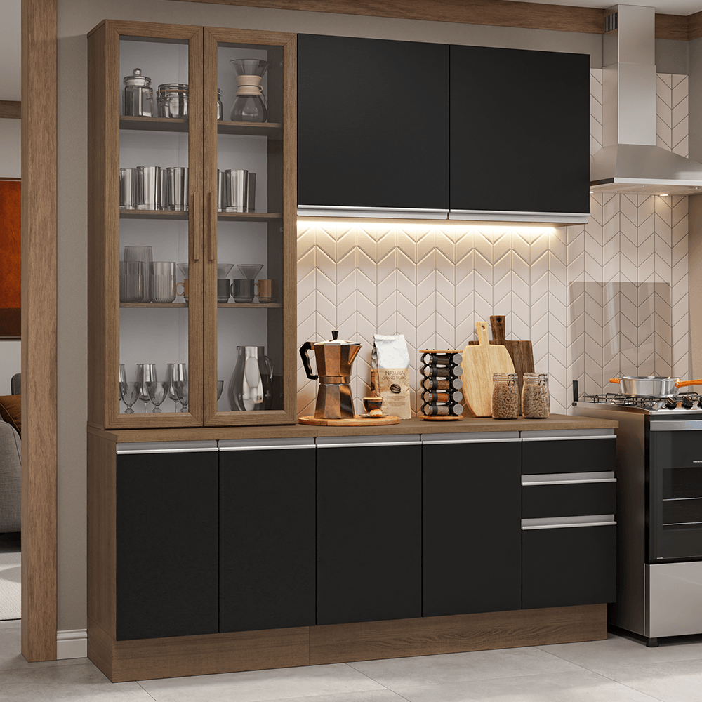 Armário de Cozinha Compacta 190cm Rustic/Preto Glamy Madesa 05 - Rustic/Preto