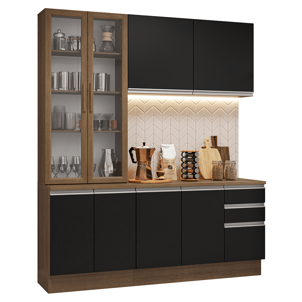 Armário de Cozinha Compacta 190cm Rustic/Preto Glamy Madesa 05 - Rustic/Preto