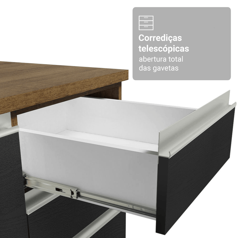 Armário de Cozinha Compacta 190cm Rustic/Preto Glamy Madesa 05