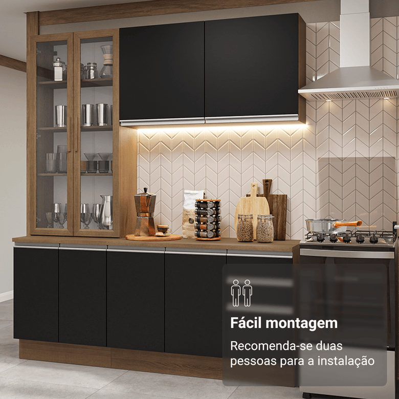 Armário de Cozinha Compacta 190cm Rustic/Preto Glamy Madesa 05