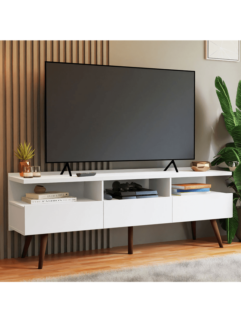 Rack para TV até 65 Polegadas com Pés Retro Branco Londres Madesa