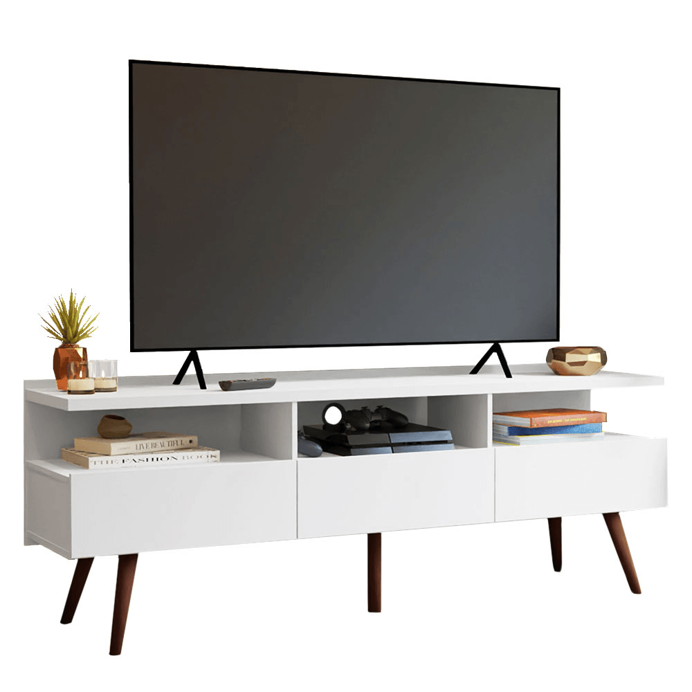 Rack para TV até 65 Polegadas com Pés Retro Branco Londres Madesa - Branco