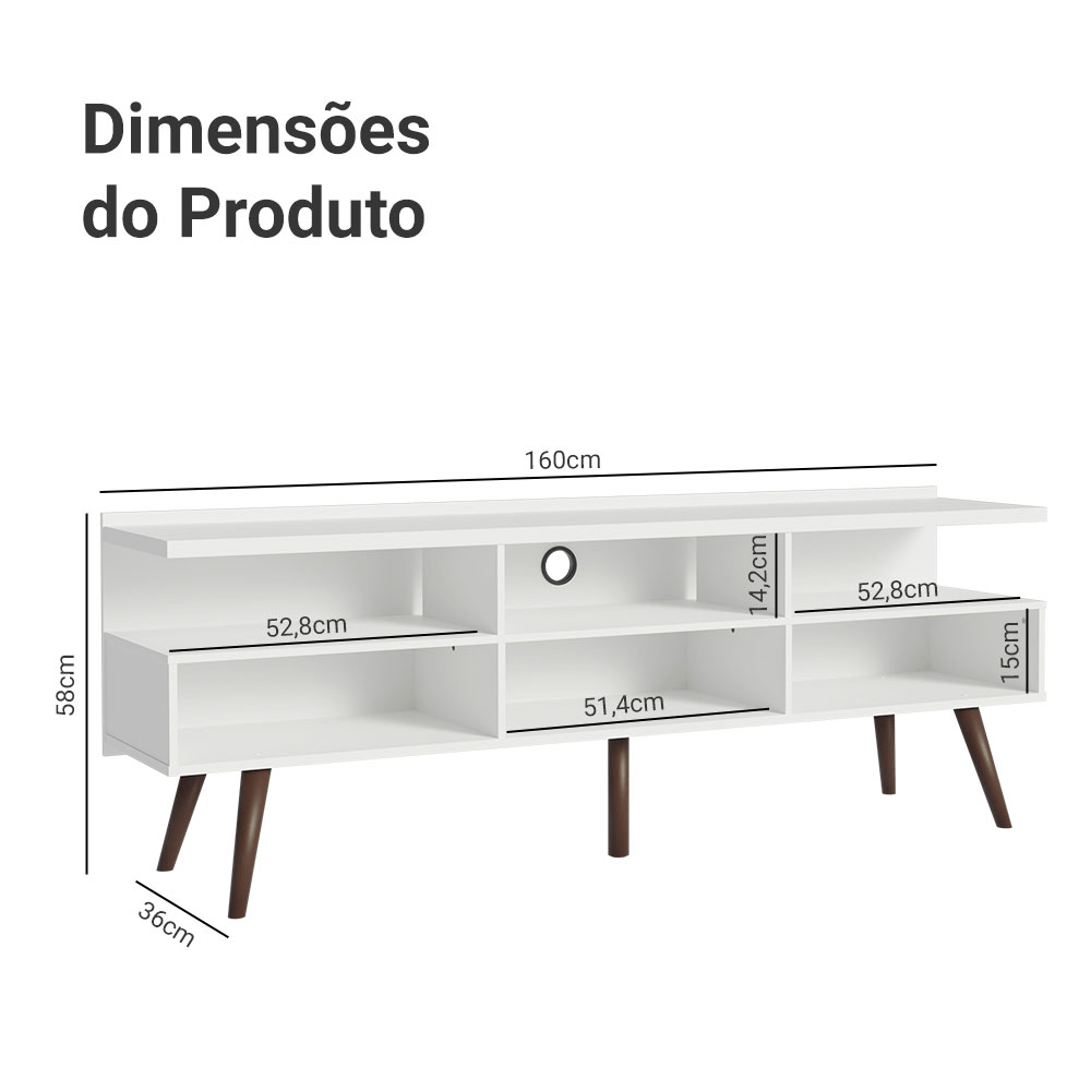 Rack para TV até 65 Polegadas com Pés Retro Branco Londres Madesa