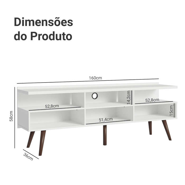 Rack para TV até 65 Polegadas com Pés Retro Branco Londres Madesa