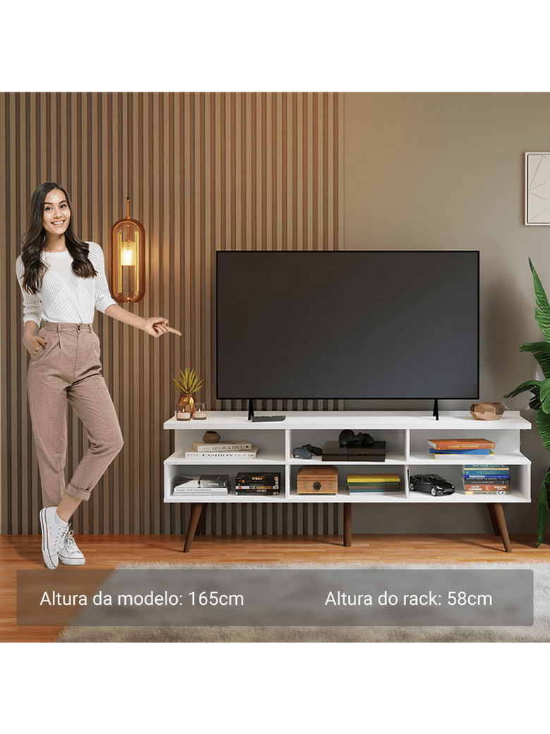 Rack para TV até 65 Polegadas com Pés Retro Branco Londres Madesa