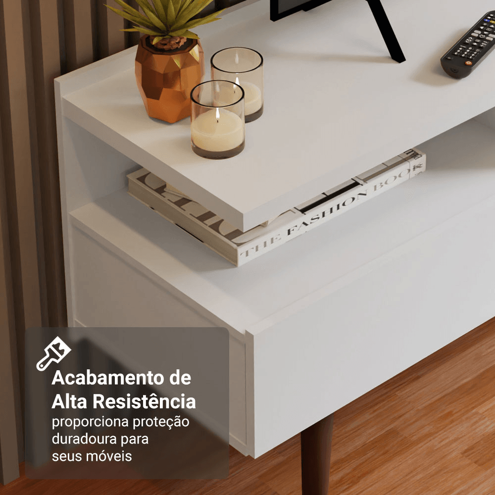 Rack para TV até 65 Polegadas com Pés Retro Branco Londres Madesa