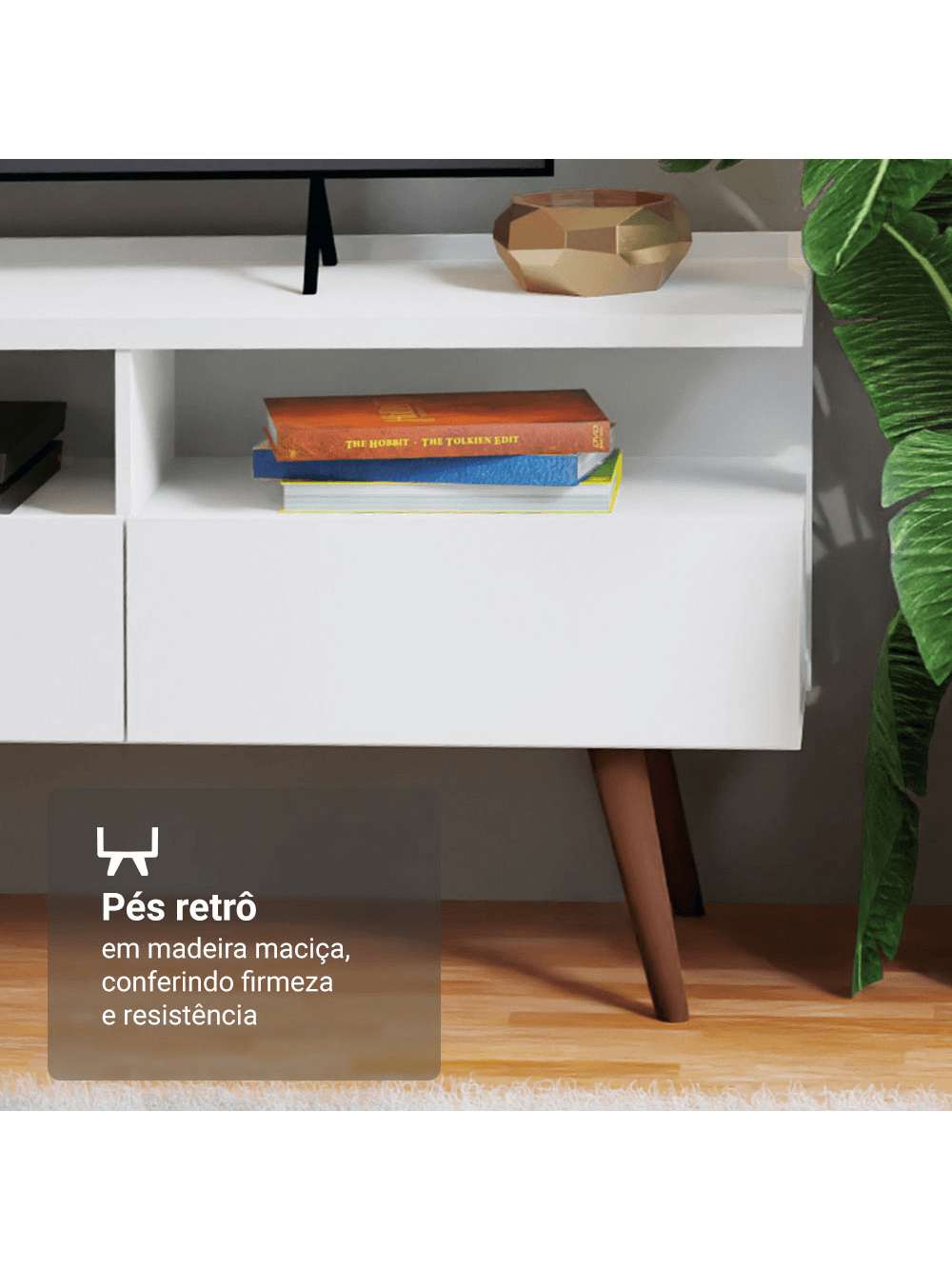 Rack para TV até 65 Polegadas com Pés Retro Branco Londres Madesa