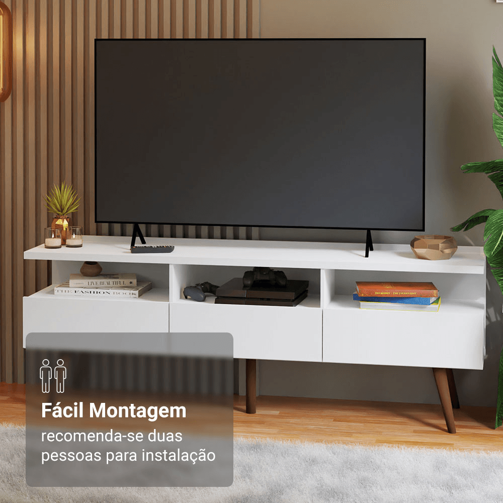 Rack para TV até 65 Polegadas com Pés Retro Branco Londres Madesa