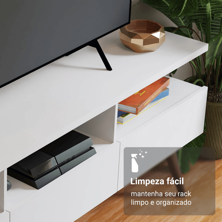 Rack para TV até 65 Polegadas com Pés Retro Branco Londres Madesa