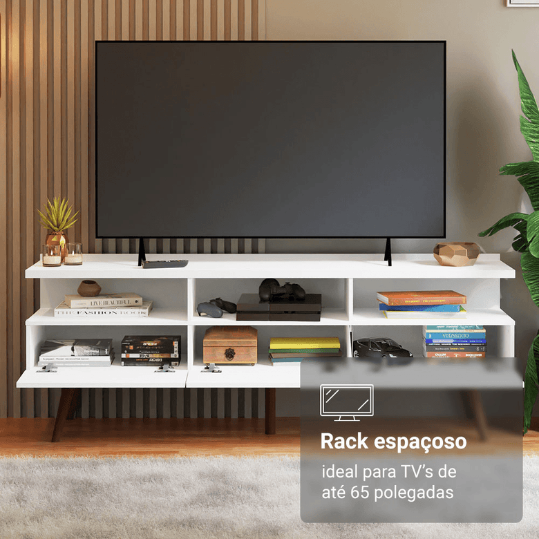 Rack para TV até 65 Polegadas com Pés Retro Branco Londres Madesa