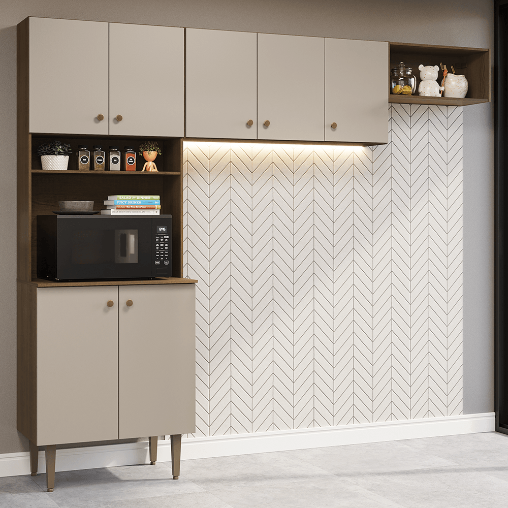 Armário de Cozinha Compacta 235cm Rustic/Crema Gourmet Madesa XB03 - Rustic/Crema