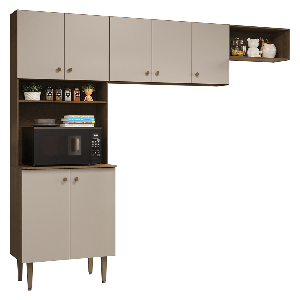 Armário de Cozinha Compacta 235cm Rustic/Crema Gourmet Madesa XB03 - Rustic/Crema