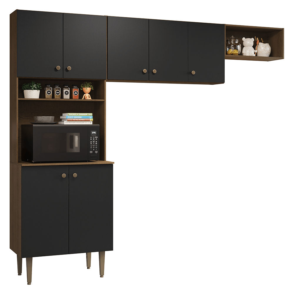 Armário de Cozinha Compacta 235cm Rustic/Preto Gourmet Madesa XB03 - Rustic/Preto