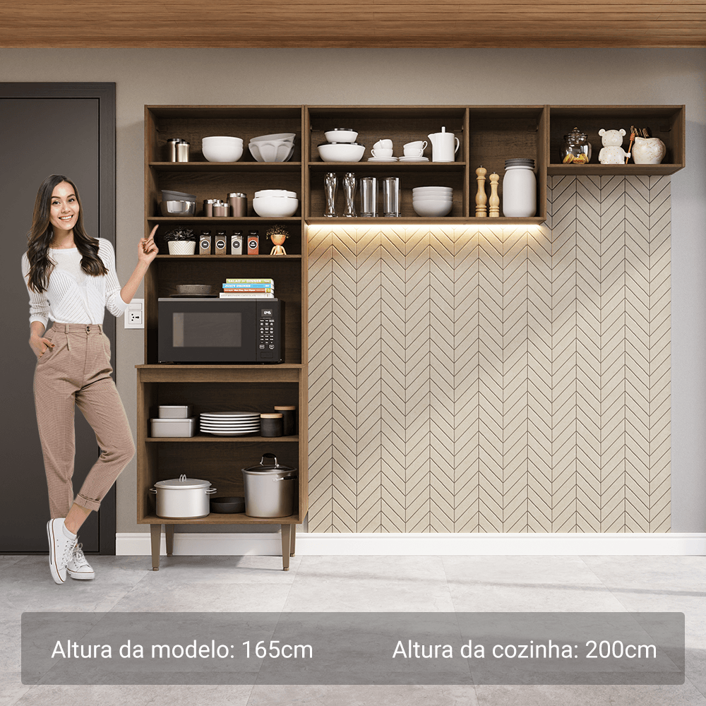 Armário de Cozinha Compacta 235cm Rustic/Preto Gourmet Madesa XB03
