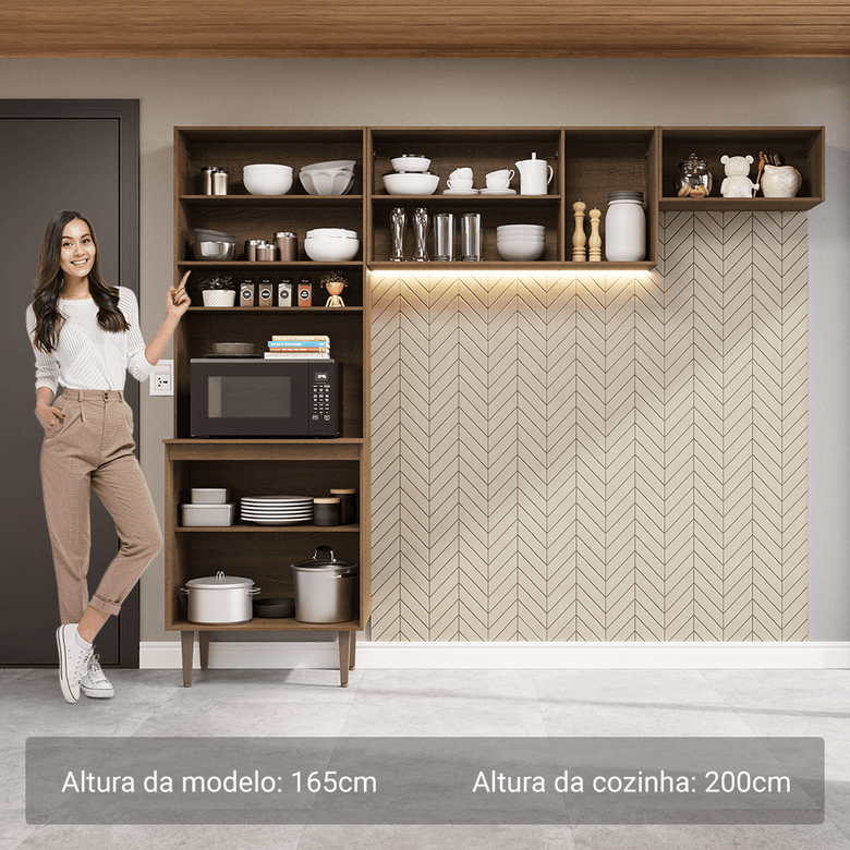 Armário de Cozinha Compacta 235cm Rustic/Preto Gourmet Madesa XB03